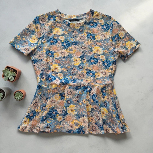 Floral shirt blue yellow - floral, t-shirt